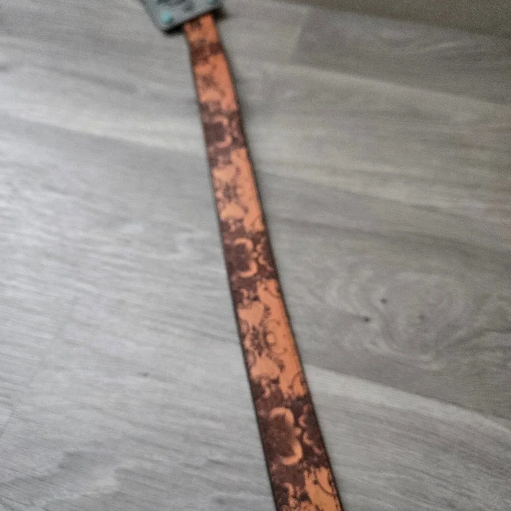 Sissie & Me Brown Leather Belt 32 Western Rodeo Turquoise Buckle Ursula Lewis